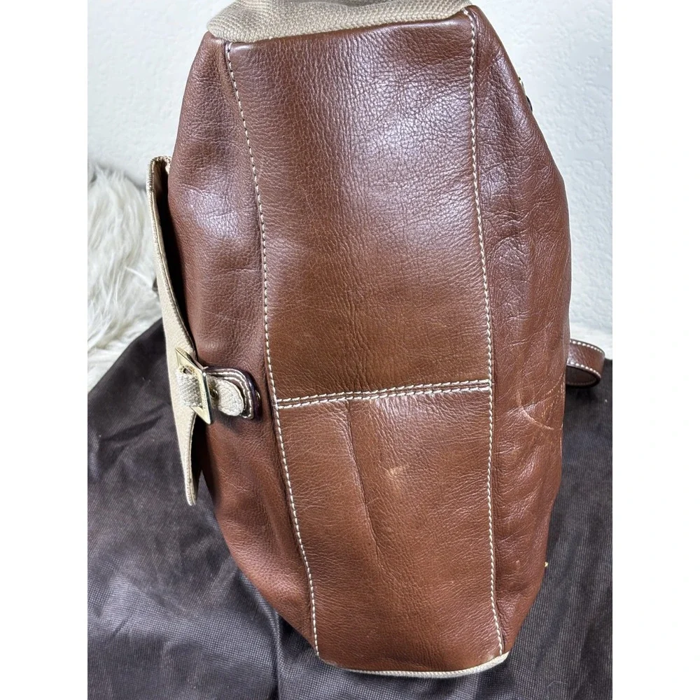 Kate Spade Stevie Baby Satchel Tan Canvas‎ Brown Trim Utility Bag Chic